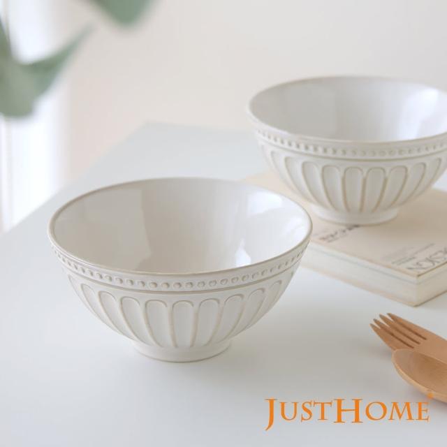 【Just Home】霧白輕奢條紋陶瓷6.5吋麵碗4件組(碗 麵碗 湯碗 拉麵碗)