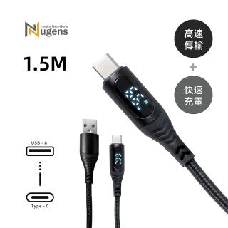 【Nugens 捷視科技】USB-A to Type-C 功率顯示快充傳輸線 1.5m(充電線、傳輸線、快充線)