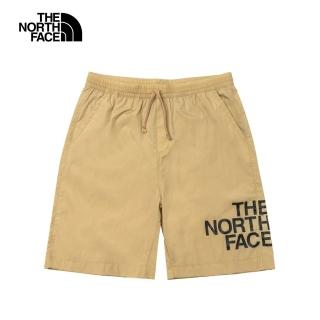 【The North Face】北面男款卡其色防潑水大尺寸LOGO印花短褲｜7WD7LK5