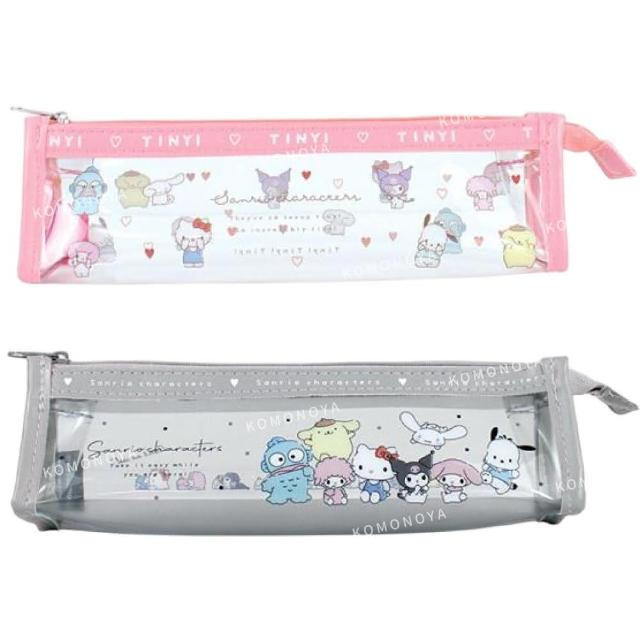 【小禮堂】Sanrio 三麗鷗 PVC透明三角筆袋 - 集合款(平輸品)