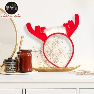 【摩達客】耶誕派對-紅鹿角白毛邊聖誕髮箍(聖誕髮箍)