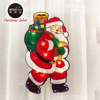 【摩達客】聖誕彩繪PVC片造型吊飾-聖誕老公款(電池燈+吸盤)