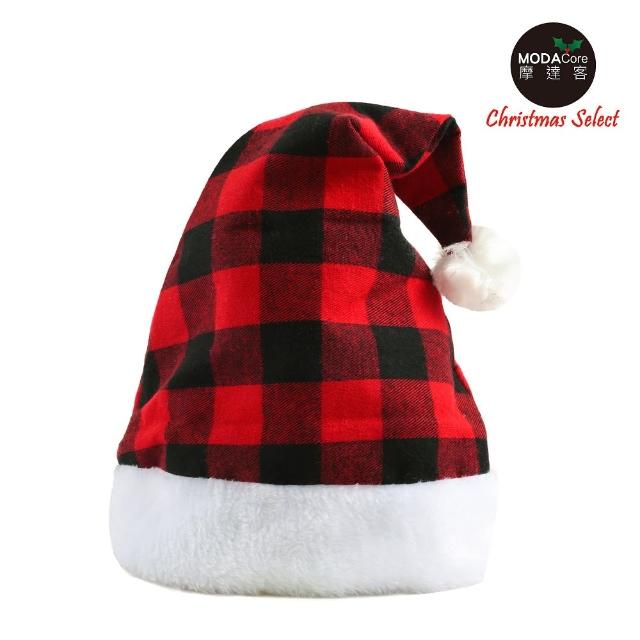 【摩達客】耶誕派對-紅黑格紋毛邊聖誕帽(聖誕帽)