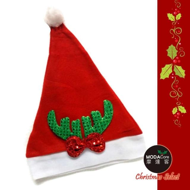 【交換禮物】摩達客-耶誕派對-小綠亮片鹿角蝴蝶結聖誕帽