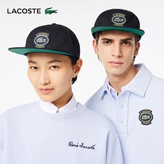 【LACOSTE】中性款-附徽章棉質斜紋帽(黑色)