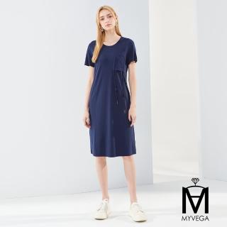 【MYVEGA 麥雪爾】MA高含棉反口袋長洋裝-藍(2024春夏新品)