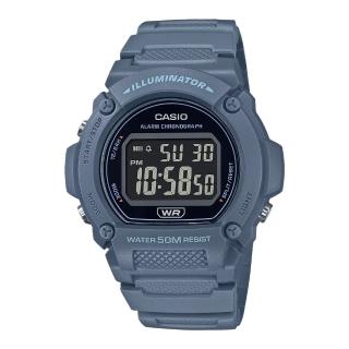 【CASIO 卡西歐】電子錶 膠質錶帶 防水50米 鬧鈴碼錶 LED背光 W-219H(W-219HC-2B)