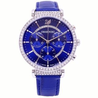 【SWAROVSKI 施華洛世奇】施華洛世奇SWAROVSKI 水晶的婀娜身段三眼時尚優質腕錶-藍色-5580342