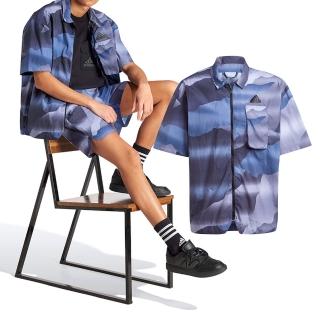 【adidas 愛迪達】M CE Q2 SHIRT 男款 藍色 寬鬆 拉鍊 上衣 透氣 短袖 襯衫 IR5184
