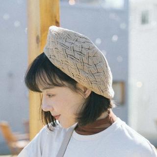 【Queenshop】女裝 鏤空編織花紋造型貝蕾帽 三色售 現+預 07020899
