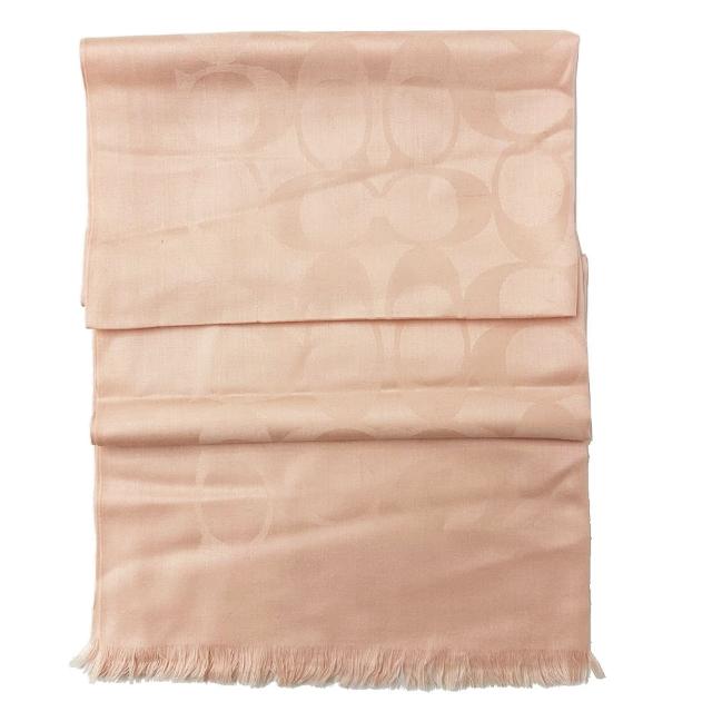 【COACH】大C LOGO羊毛混桑蠶絲巾圍巾(粉橘)