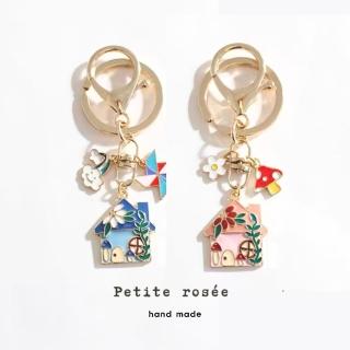 【Petite rosee】童趣小屋設計款金屬包包鑰匙圈鍍14K金色調包配件掛吊飾(閨蜜情人女友交換聖誕生日禮物)
