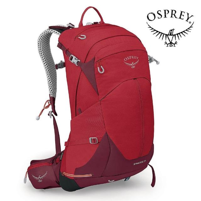 【Osprey】Stratos 24 透氣網架健行登山背包 男款 聖誕紅(登山背包 健行背包 運動背包)