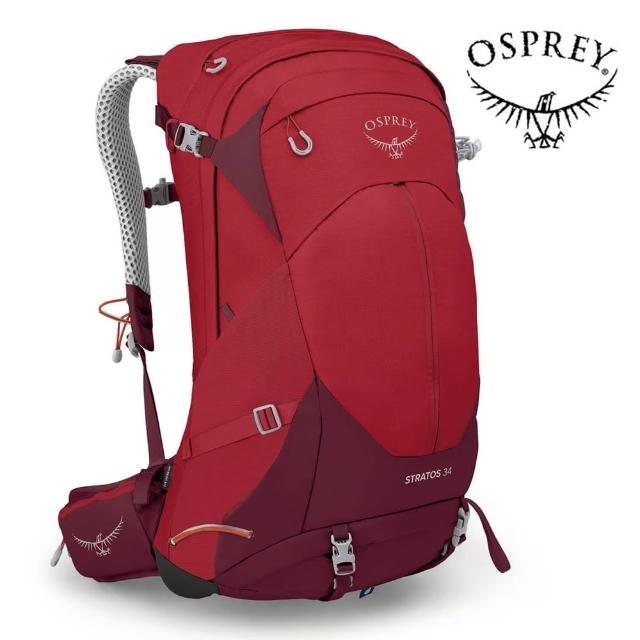 【Osprey】Stratos 34 透氣網架健行登山背包 男款 聖誕紅(登山背包 健行背包 運動背包)