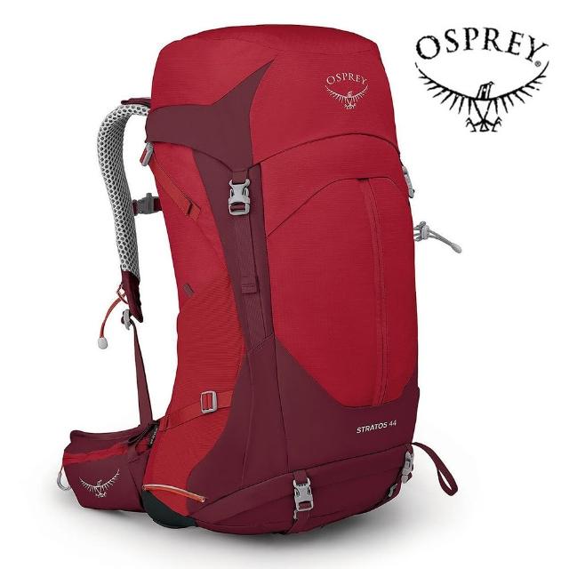 【Osprey】Stratos 44 透氣網架健行登山背包 男款 聖誕紅(登山背包 健行背包 運動背包)