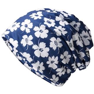 【89 zone】日系優雅透氣小花 運動帽 扭扭帽 堆堆帽 騎行帽 套頭帽 防風帽 頭巾帽(黑/藍)