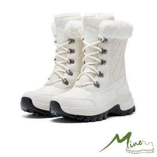 【MINE】保暖雪靴 綁帶雪靴/保暖機能格紋車線毛絨靴口綁帶造型休閒短靴 雪靴(2色任選)