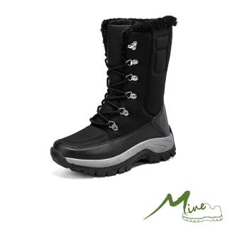 【MINE】保暖雪靴 綁帶雪靴/防潑水保暖機能個性綁帶造型休閒短靴 雪靴(黑)