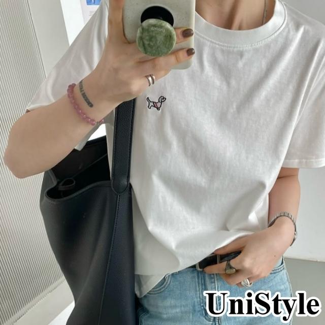 【UniStyle】短袖圓領T恤 韓版刺繡小狗上衣 女 UP1707(白)