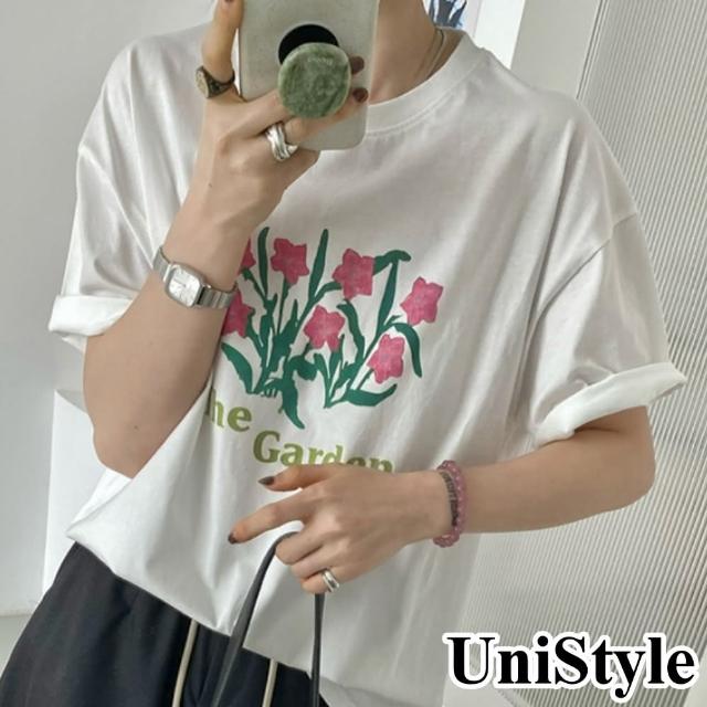 【UniStyle】短袖圓領T恤 韓版花朵印花上衣 女 UP1728(白)