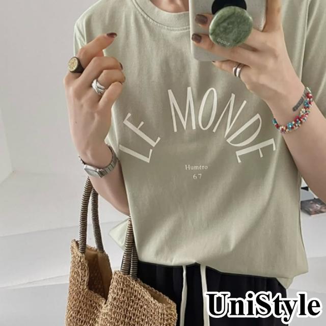 【UniStyle】短袖休閒T恤 韓版LEM字母印花上衣 女 UP1632(灰綠)