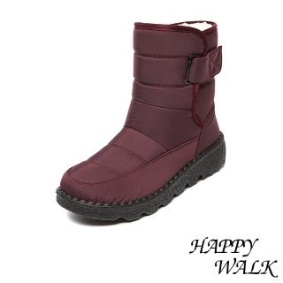 【HAPPY WALK】平底雪靴 保暖雪靴/保暖機能防潑水便利魔鬼粘舒適平底雪靴 戶外雪地靴(紅)