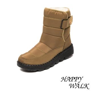 【HAPPY WALK】平底雪靴 保暖雪靴/保暖機能防潑水便利魔鬼粘舒適平底雪靴 戶外雪地靴(卡其)