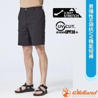 【Wildland 荒野】男 彈性6袋抗UV機能短褲.休閒運動褲.工作褲/雙向彈性(0B21392-54 黑色)