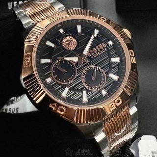 【VERSUS】VERSUS凡賽斯男錶型號VV00397(黑色錶面玫瑰金錶殼金銀相間精鋼錶帶款)