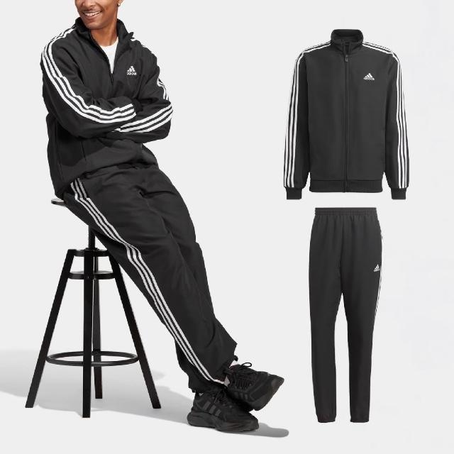 【adidas 愛迪達】套裝 3 Stripes Woven Track Suit 男款 黑 白 三條紋 運動套裝 愛迪達(IC6750)