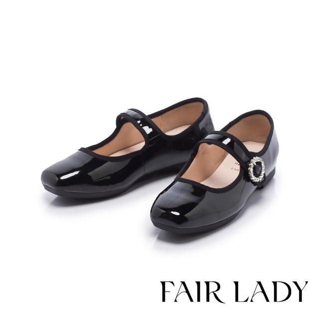 【FAIR LADY】日本京都聯名 HAPPYFACE 法式復古鑽釦瑪莉珍平底鞋(漆黑、5B2861)