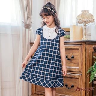 【ANNY’S 安妮公主】經典學院格紋假兩件春夏款公主袖洋裝(2322藍色)