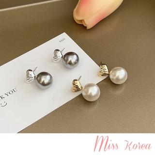 【MISS KOREA】無耳洞耳環 耳夾 夾式耳環 愛心耳環/韓國設計冷淡風不規則珍珠造型夾式耳環(2色任選)
