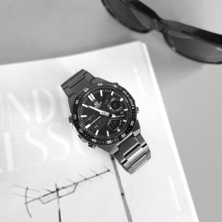 【CASIO 卡西歐】EDIFICE 世界時間 十年電力 雙顯 防水100米 不鏽鋼手錶 鍍黑 47mm(EFV-C110DC-1A)
