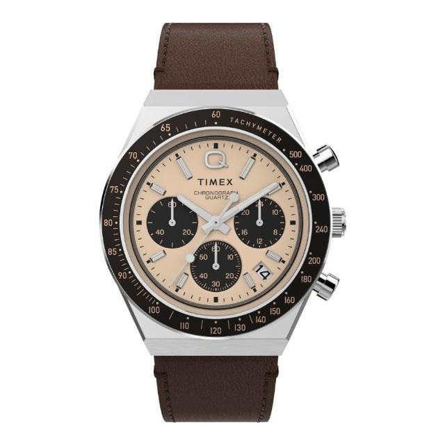 【TIMEX】QTimex  40毫米三眼計時皮革腕錶 香檳金x棕 TXTW2W51800