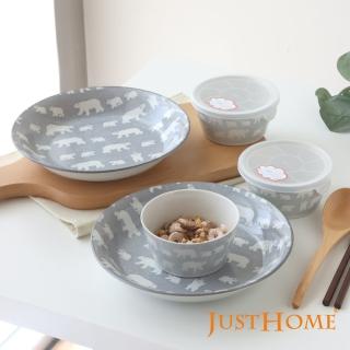 【Just Home】日本製北極熊輕量瓷8.5吋湯盤+280m附蓋保鮮碗(5件組)