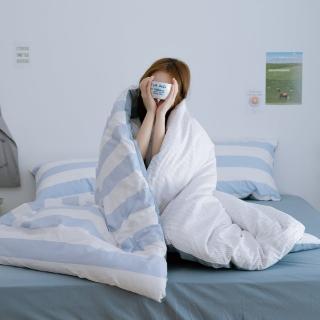 【翔仔居家】100%精梳純棉 薄被套床包4件組-藍調(雙人)