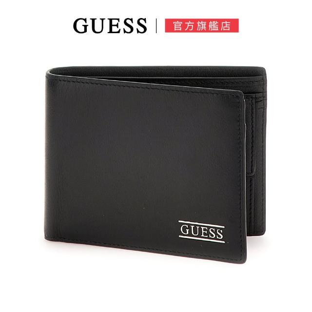 【GUESS】簡約LOGO素面 零錢袋皮夾(黑)