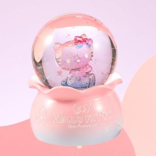 【JARLL 讚爾藝術】Hello Kitty50周年 水晶球音樂盒 夜光彩燈(三麗鷗 官方授權)