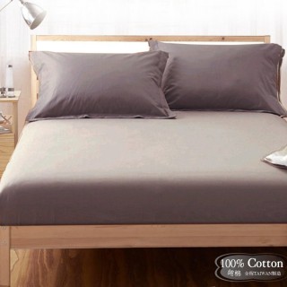 【LUST】素色簡約 可可 100%純棉、雙人加大6尺精梳棉床包/歐式枕套 《不含被套》(台灣製造)