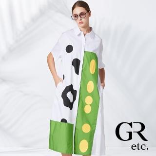 【GLORY21】品牌魅力款-etc.彩繪塗鴉印染開襟翻領短袖洋裝(白色)
