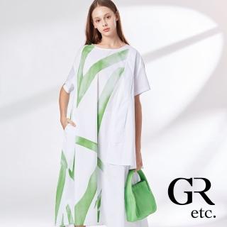 【GLORY21】品牌魅力款-etc.波紋印染側邊剪接圓領造型洋裝(白色)
