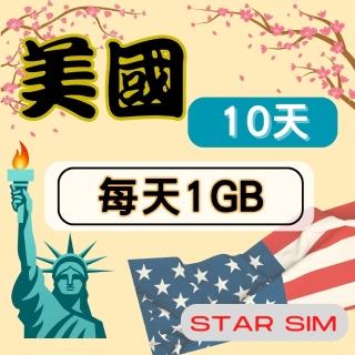 【星光卡 STAR SIM】美國上網卡10天 每天1GB 高速流量吃到飽(旅遊上網卡 美國 網卡 美國網路)
