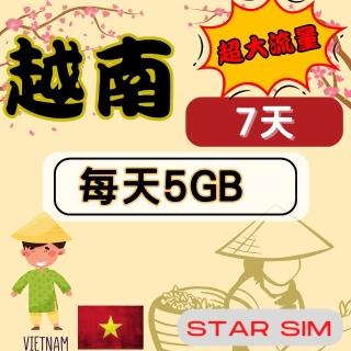 【星光卡 STAR SIM】越南上網卡7天 每天5GB超大高速流量(旅遊上網卡 越南 網卡 越南網路)