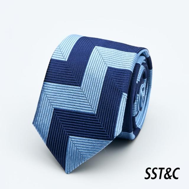 【SST&C 新品９折】藍色人字紋窄版領帶1912403012