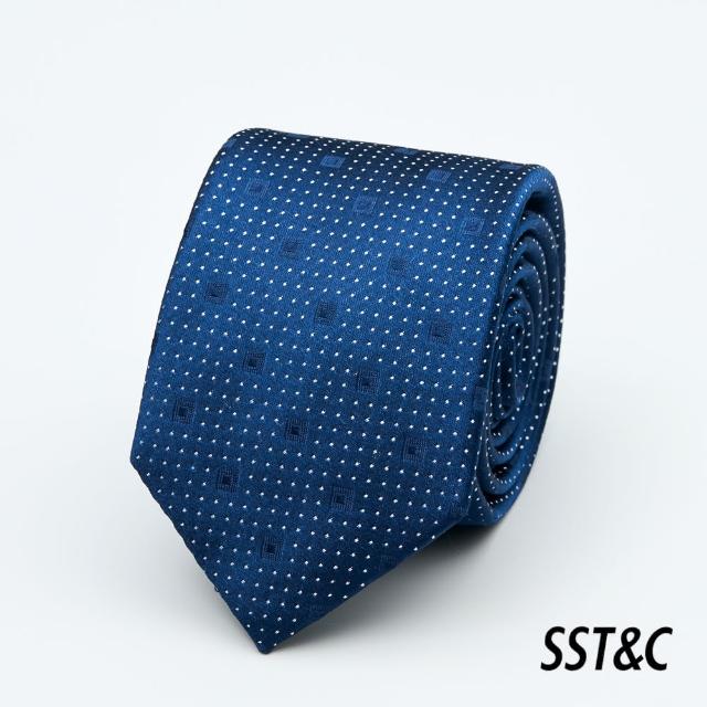 【SST&C 新品９折】藍色幾何窄版領帶1912403023