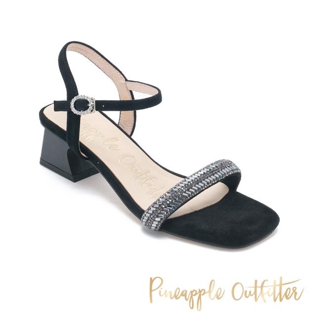 【Pineapple Outfitter】ILYAS 真皮單排鑽面中跟涼鞋(黑色)