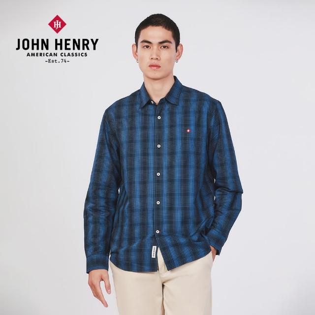 【JOHN HENRY】純棉休閒格紋襯衫-藍色