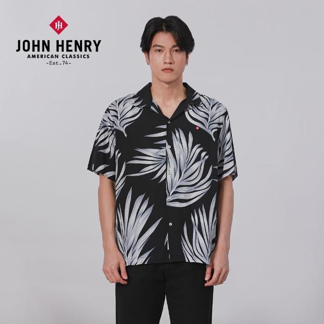【JOHN HENRY】熱帶植物印花襯衫-黑色
