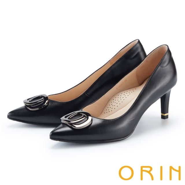 【ORIN】都會造型釦羊皮尖頭高跟鞋(黑色)